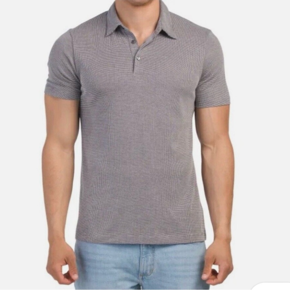 Theory Bronco Capulet Multi Micro Cube Gray  Polo Shirt Size L
